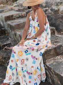 Leisure Holiday Abstract Print Dress - White - View 2