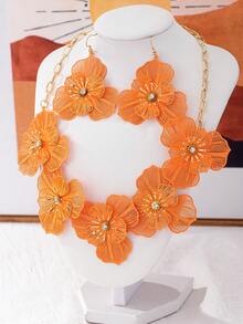 Flower Fashion Hollow Out Personalized Necklace Earring Set - Orange - View 2