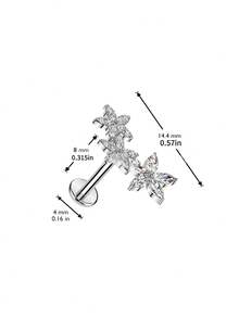 1 Pc Premium Luxury Flower Shaped Cartilage Tragus Earring Stud With Synthetic Zirconia Stone, Fine Needle Push-In Flat Base Piercing Jewelry, Party/Dating Gift - Flowers - View 3