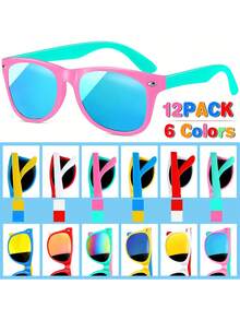 Set de 6 gafas de moda con marco de color en bloque y remaches, gafas de colores multicolor para adolescentes, adecuadas para niños y niñas de 3 a 8 años para fiestas, color y estilo aleatorios - Multicolor - Ver 4