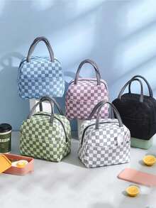 1 Piece Checkered Lunch Bag Lunch Box For Women Men Reusable Insulated Lunch Tote Bag,Leakproof Thermal Cooler Sack Food Handbags Case High Capacity For Travel Work Picnic Reusable Lunch Box - Multicolor - View 9