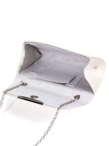 1pc Plain PU Magnetic Chain Clutch Bag, For Daily Use, Dates, And Parties - White - View 9