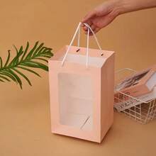 10个小卡字体随机礼品鲜花包装纸袋透明窗口手提袋花束礼品花盒窗口袋包装袋情人节万圣节圣诞节礼品包装袋 - 彩色 - 查看 3