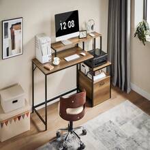 SoBuy Desk With 3 Shelves Computer Desk Office Desk Work Table For Home Office Corner Desk Industrial Design W X H X D Approx. 143 X 90 X 50 Cm FWT103-PF - Brown - View 1
