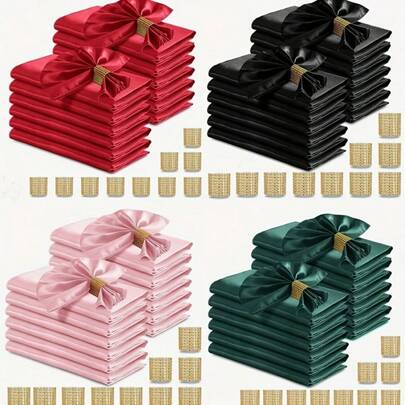 20 szt. serwetek satynowych z kółkami, 17 X 17 cali - miękkie, wielokrotnego użytku serwetki poliestrowe w kolorze czerwonym, czarnym, różowym i zielonym, odpowiednie na wesele, ukończenie szkoły, dekoracje na imprezę świąteczną