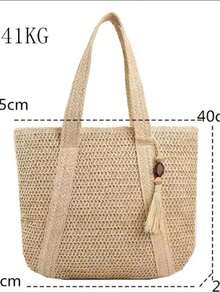 Summer Straw Bag Large Capacity Tote Bag Female Shoulder Bag Handmade Fresh Rural Portable Grass Woven - Rust Brown - View 10