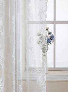 1pc White Floral Lace Sheer Curtain, Modern Minimalist Polyester Jacquard Window Curtain Suitable For Living Room, Bedroom, Outdoor Party, Home Use