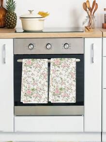 2 pièces Serviettes de cuisine à motifs de fleurs et d'oiseaux. Serviettes de ferme à motifs aquarelle à carreaux, roses, tournesols, oiseaux et papillons. Linge de cuisine, d'essuyage, à thé pour la cuisine, le restaurant et la table de salle à manger