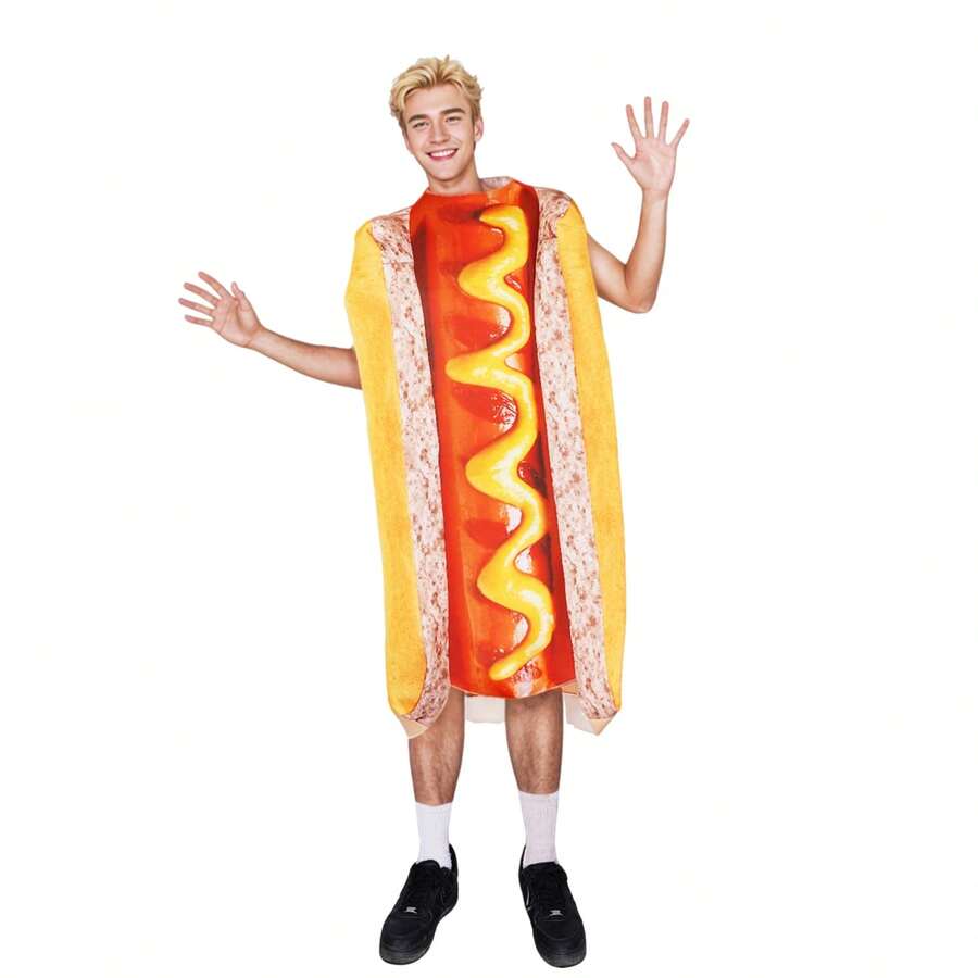 1 Unisex Funny Hot Dog Bread Costume, Thick Cotton Lining Character Performance Outfit For Carnival Party, Circus Show, Masquerade Halloween - Orange - View 1