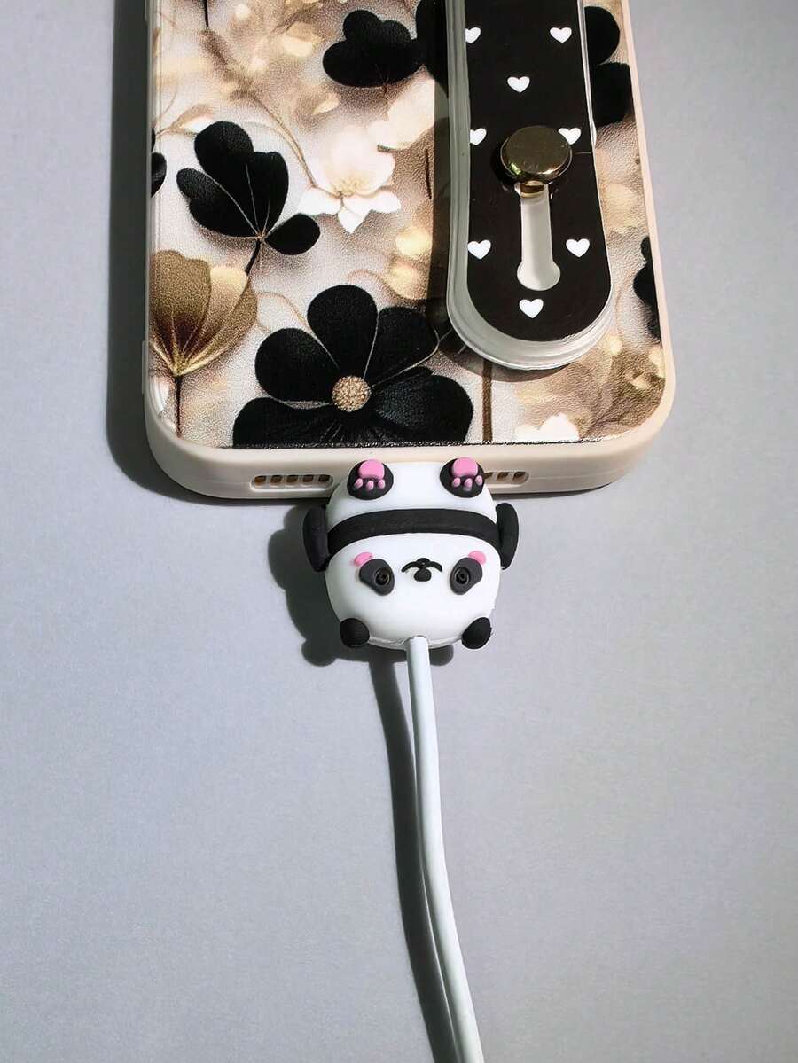 Silicone Panda Phone Charge Cable Protector, Universal For Android - Black and White - View 1