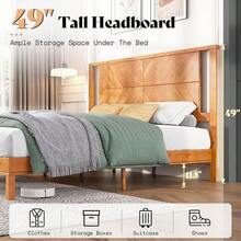 Queen/King Size Solid Wood Bed Frame With Unique Herringbone Pattern Headboard, Rustic Minimalism Retro Style Platform Bed With Wood Slats Support, No Box Spring Needed, Easy Assembly - 淺棕色 - 查看 6