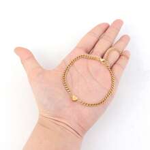 1 件新款简约经典心形字母金色不锈钢链式手链女士 - 金黃色 - 查看 3