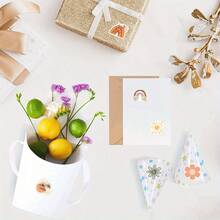 500 张/包波西米亚风彩虹花贴纸，卡通可爱美学贴纸卷，自粘密封贴纸，适用于剪贴簿、卡片、信封、手工艺品、杯子、规划师、礼品、派对用品（1 英寸标签/10 种设计）、学校用品、返校 - 杏色 - 查看 4