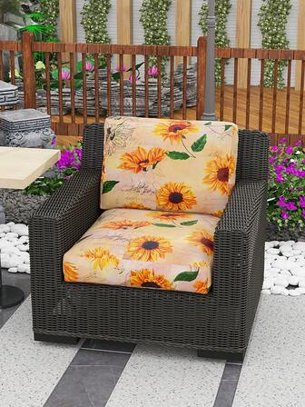 1pc Digital Printed Mulberry Silk Sofa Cushion Cover With Hood, Sunflower Pattern, High Elasticity, Dust-Proof, Dirt-Resistant, Non-Slip, Removable & Washable, Suitable For Patio, Outdoor, Bedroom, Living Room