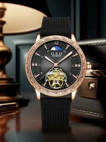 1pc Men's Luminous Moon Phase Design Cool Personalized Automatic Mechanical Wristwatch - Watch - View 2