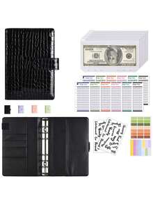 豪华预算计划活页夹 - 使用拉链现金信封、费用预算表、PU 省钱整理器、多功能内部存储、卡袋、笔环等整理您的财务