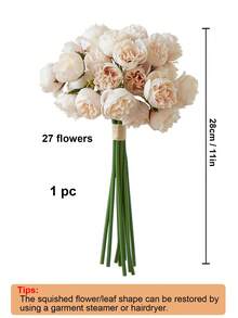 1束/2束仿真牡丹花，人造玫瑰，27枝人造牡丹，适合家居、婚礼派对、餐桌装饰、新娘送礼会装饰 - 香檳色 - 查看 2