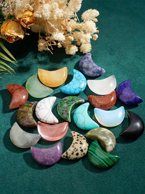 Pedra natural em forma de lua de 20 mm - acessório difusor de aromaterapia e decoração de meditação, cristal brilhante polido à mão para óleos essenciais e espaços zen