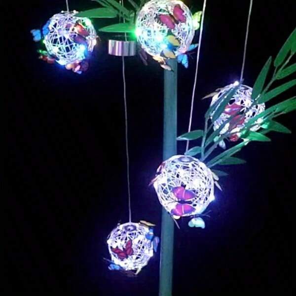 LED Outdoor Garden Hanging Light, Solar Light Ball Light With Butterfly, Waterproof, Woven Light, Garden Decoration, Decorative Night Light, Outdoor Lighting