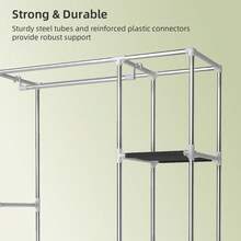 Large Fabric Canvas Wardrobe With Hanging Rail Shelving Clothes Storage Cupboard - Black-2 - View 4