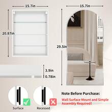 FKWin Arched Medicine Cabinet With Mirror, Aluminum Alloy Brushed Frame Bathroom Mirror With Storage, 3 Adjustable Shelves Vanity Mirror, Surface Wall Mounted, Not Recessed Home Bathroom Decor Summer Makeup Organizer - Silver - View 11