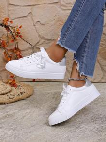 Zapatos planos informales, elegantes y versátiles para mujer, con diseño de corazón blanco, cómodos y antideslizantes