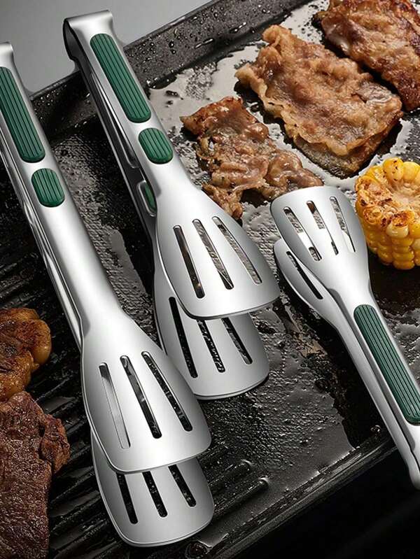 1pc Anti-Slip Anti-Scald Stainless Steel Food Tongs For Meat, Salad, Bread, Bbq, Buffet, Cookware, Must-Have Kitchen Tool