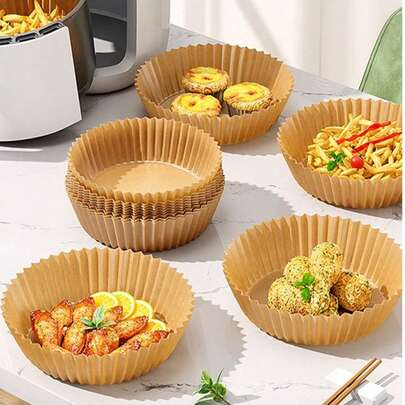 Shein Unisex Multicolor 100Pcs Paper Air Fryer Liners, Non-Stick Baking Paper, Compatible With Most Air Fryers Air Fryer Kitchen Air Fryer Liners Air Fryer Paper Airfryer Air