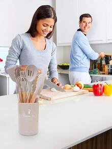 12件套或44件套木柄硅胶厨房用具套装，耐热不粘锅具，适合烹饪和烘焙，圣诞节佳品