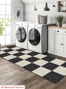 Classic Checkerboard Pattern Runner Rug, Ideal For Hardwood Floors In Entryways, Laundry Rooms, Hallway, Bedrooms, Kitchen, Room Decor, And Entryway - Indoor All-Season Home Decor, Stylish Long Floor Mat, Washable & Non-Slip, Perfect For Home Use As A Hallway Rug, Area Rugs Living Room, Black And White Tones, Bedside Rug, Kitchen Rugs, House Decor | Kitchen Decor