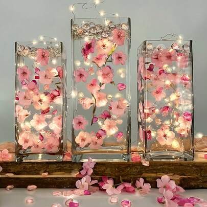 50/100 piezas Flores de cerezo artificiales relleno para jarrón decoración, flores falsas, adecuado para centros de mesa con velas flotantes, flores de cerezo rosas flotantes, relleno de flores artificiales para jarrón, adecuado para centros de mesa de boda, fiesta, bar en casa, decoración de restaurante, decoración del hogar, decoración de habitación, jarrón de vidrio
