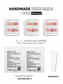 10 件手工美甲沙龙美甲套装，粉色猫眼浮雕蝴蝶结水钻，心形亮片椭圆形指甲贴纸，快速美甲配件工具按压式指甲美甲用品指甲 - 彩色 - 查看 10