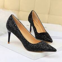 Giày cao gót đính sequin lấp lánh - Giày cô dâu mũi nhọn thanh lịch cho đám cưới và những dịp đặc biệt - 7cm/2,76 inch - màu đen - Xem 3