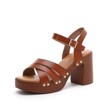 Ladies Thick Sole Adjustable Buckle Design Fashion High Heel Sandals Summer Sandals For Women - Camel - View 1