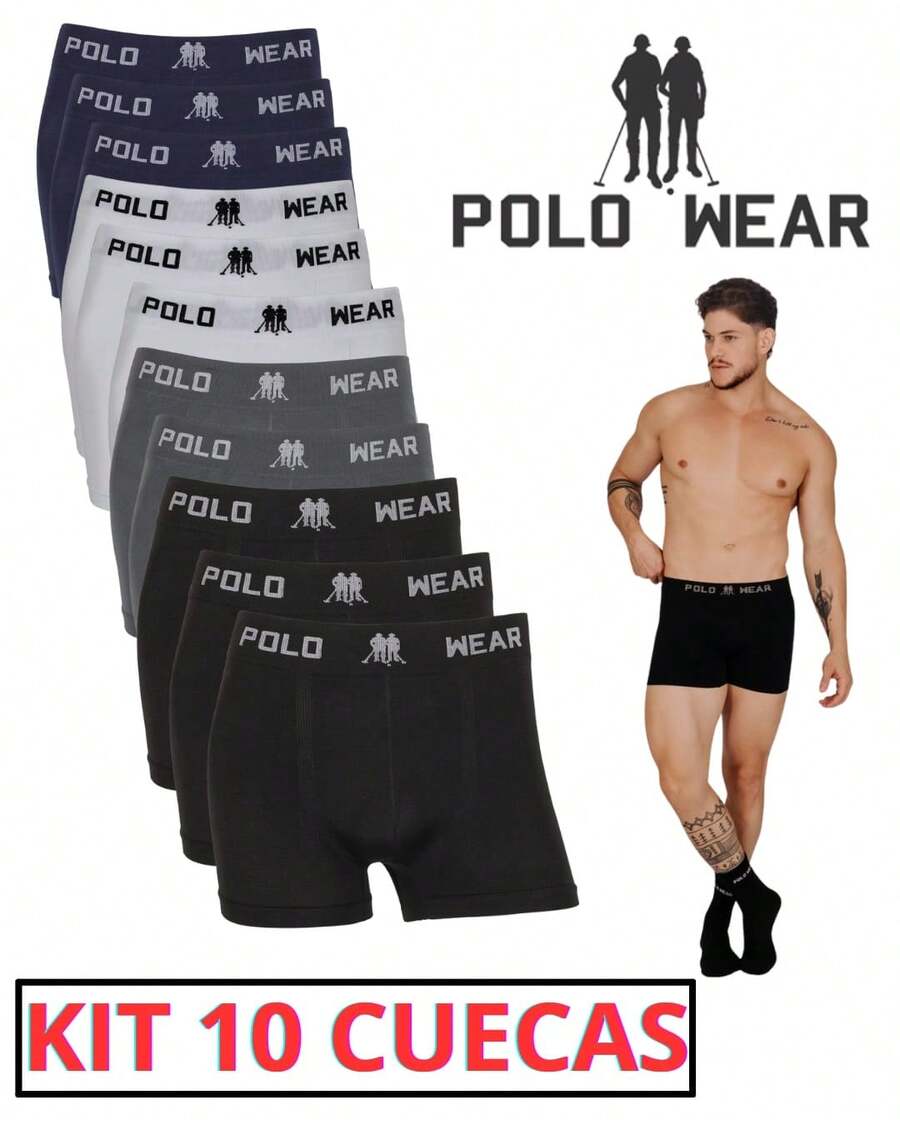 Kit 10 Polo Wear Boxer Briefs Seamless Microfiber Boxer Briefs - Multicolor - Ver 1