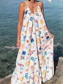 Leisure Holiday Abstract Print Dress - White - View 1