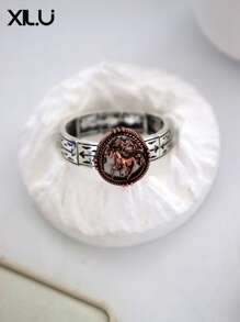 1pc Fashion Metal Flower Pattern Vintage Western Cowboy Style Adjustable Bracelet, Unisex
