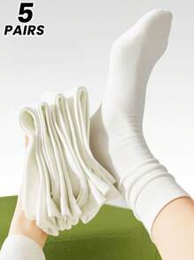 1/3/5 Pairs Women Summer Thin Mid-Calf Odor-Resistant Lounge Socks, New Style White Boneless Ruffle Tube Socks