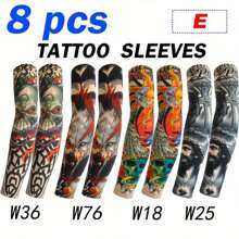 8pcs Tattoo Sleeves - Seamless, Breathable Arm Covers For Cycling & Driving | Sun Protection & Cooling Nylon Fabric Sleeves Cover Arms Fake Tattoo