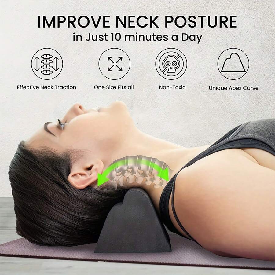 1pc Multi-Layer Adjustable Neck Pillow, Shoulder Neck Lumbar Traction Massager, Fits Many, Relieves Fatigue - Black - View 1