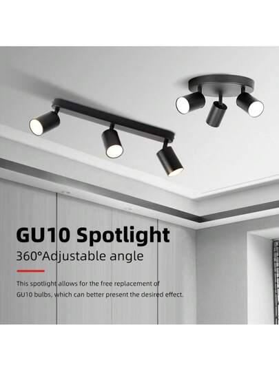 Ative Ceiling Mounted Linear Track Lighting, Wand Living Room Single/Double/Triple/Quad Head Aluminum Spotlight GU10 Lamp Holder, Vintage Or out Bulbs, Easy Installation, Hardwired, Exhibition Hall/Reading Room/Dining Room/Bar/Bedroom/Cafe/Dining Hall/Clothing Store/Living Room, Available In Multiple Sizes As Needed view 11