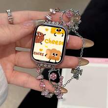 1 chiếc vòng tay hình mèo dễ thương đính pha lê lấp lánh, tương thích với Apple Watch Series 7/8/9 41mm/45mm - Hồng - Xem 11