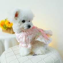 Pet Dog Sweet Floral Dresses, Lace Trim Bow Puppy Skirt For Small And Medium Girl Dogs Photography Outfits