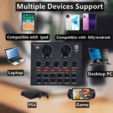 kailynia 1 套家用音乐混音器变声器适用于 PC 声卡设备音板直播音板电脑内置声卡音乐混音板黑色 V8 - 黑色 - 查看 3