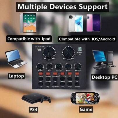 kailynia 1 套家用音乐混音器变声器适用于 PC 声卡设备音板直播音板电脑内置声卡音乐混音板黑色 V8