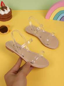 Sandalias transparentes de verano para niñas, diseño transparente de moda, adecuadas para niños en vacaciones y compras - Beis - Ver 2