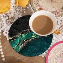 1 件/2 件/4 件，15.35 英寸/39 厘米/39*39 大理石纹圆形硅胶杯垫，奢华金箔画纹理，适用于厨房、餐厅、餐桌、茶几和吧台，可清洗和重复使用，用于餐具和杯子干燥