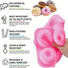 1/2 件装硅胶甜甜圈蛋糕模具，耐高温不粘，6 孔家用创意蛋糕巧克力 DIY 工具，易脱模可重复使用，适用于烤箱和微波炉，家用厨房烘焙工具/配件