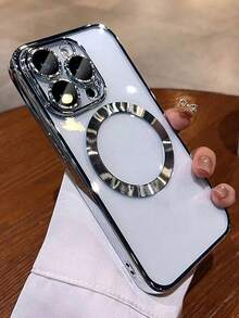 VRNOEI 奢华电镀磁吸手机壳，兼容 16/15/14/13/12/11/17 Pro Max/16/15/14 Plus/AIR，支持磁吸无线充电，防震防摔，男女通用，透明磁吸边框手机壳 - 銀色 - 查看 5