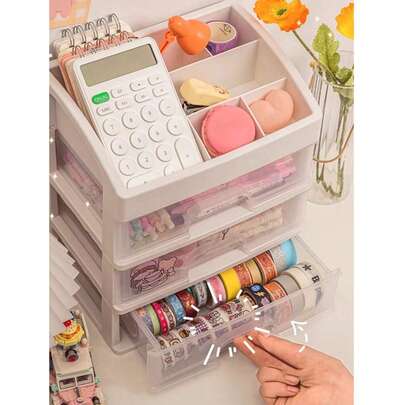 1pc Desktop Drawer Style Stationery Storage Box, Multi-Layer Student Dorm Supplies Organizer Rack, Small Items & Miscellaneous Storage Box, Suitable For Office Supplies, Home Study, Dresser, Jewelry, School Supplies Back To School